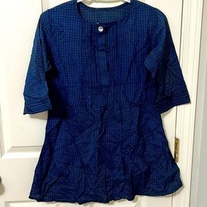 Navy blue cotton top with black stripes